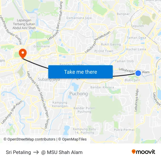 Sri Petaling to @ MSU Shah Alam map