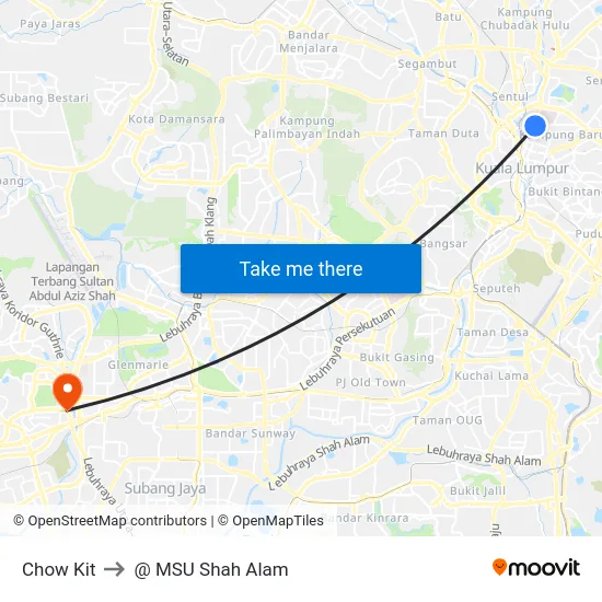 Chow Kit to @ MSU Shah Alam map