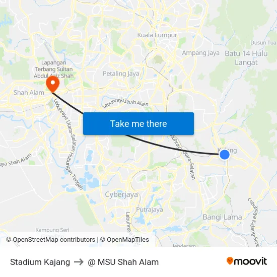 Stadium Kajang to @ MSU Shah Alam map