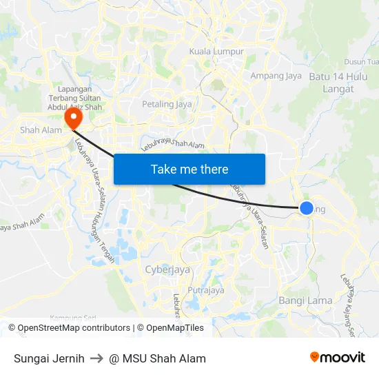 Sungai Jernih to @ MSU Shah Alam map