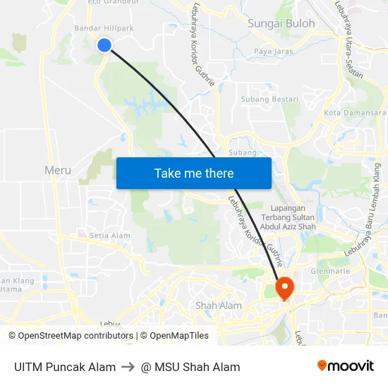 UITM Puncak Alam to @ MSU Shah Alam map