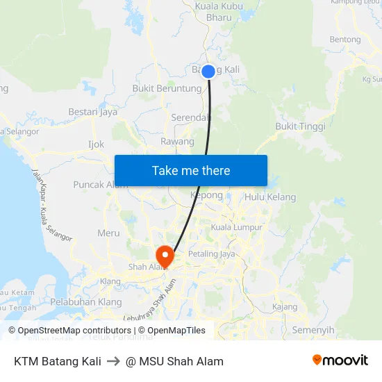 KTM Batang Kali to @ MSU Shah Alam map