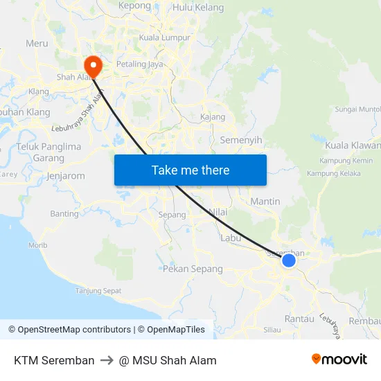 KTM Seremban to @ MSU Shah Alam map