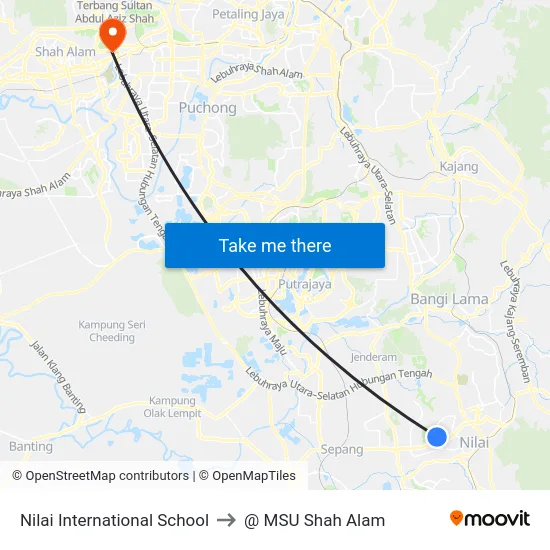 Nilai International School to @ MSU Shah Alam map