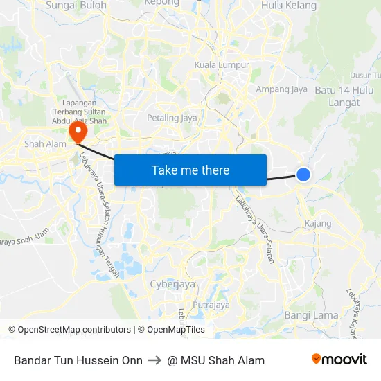 Bandar Tun Hussein Onn to @ MSU Shah Alam map