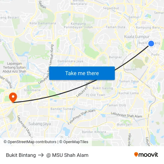 Bukit Bintang to @ MSU Shah Alam map