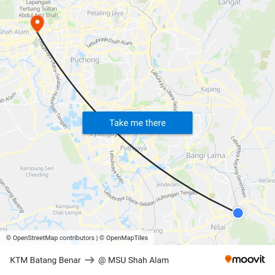 KTM Batang Benar to @ MSU Shah Alam map