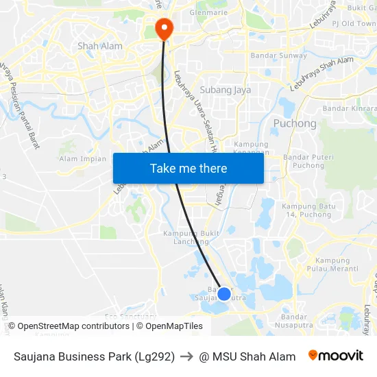 Saujana Business Park (Lg292) to @ MSU Shah Alam map