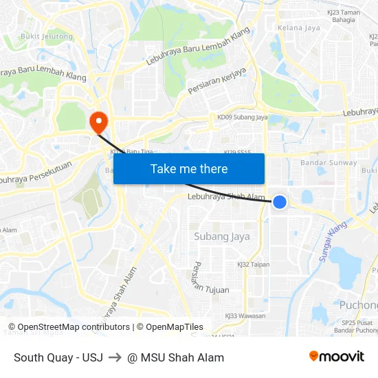 South Quay - USJ to @ MSU Shah Alam map