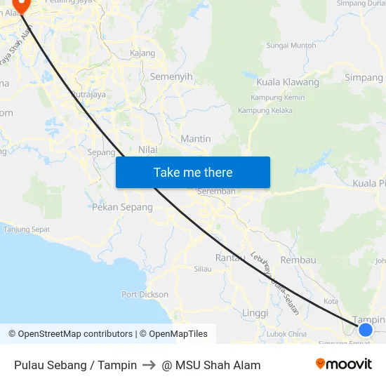 Pulau Sebang / Tampin to @ MSU Shah Alam map