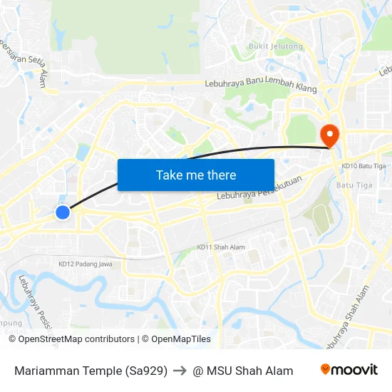 Mariamman Temple (Sa929) to @ MSU Shah Alam map