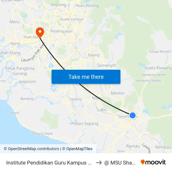 Institute Pendidikan Guru Kampus Raja Melewar to @ MSU Shah Alam map