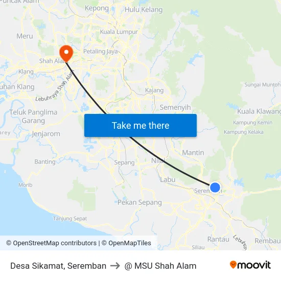 Desa Sikamat, Seremban to @ MSU Shah Alam map