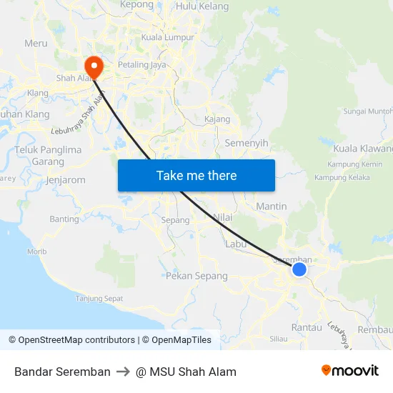 Bandar Seremban to @ MSU Shah Alam map