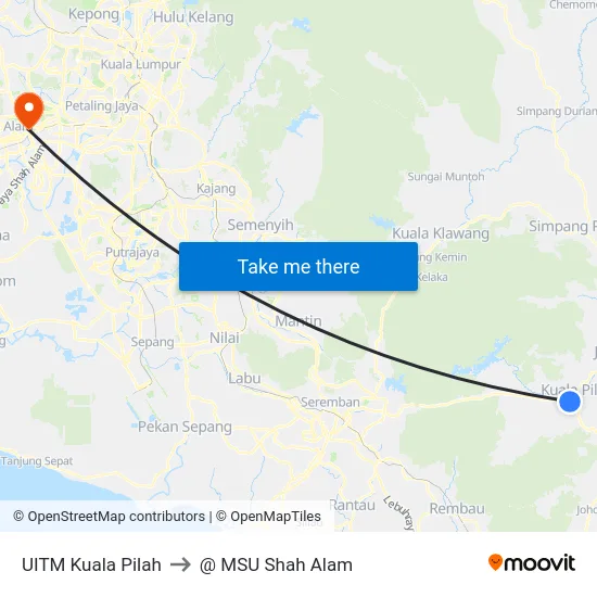 UITM Kuala Pilah to @ MSU Shah Alam map
