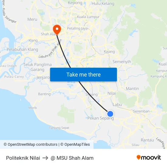 Politeknik Nilai to @ MSU Shah Alam map