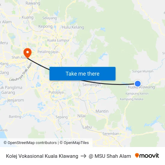 Kolej Vokasional Kuala Klawang to @ MSU Shah Alam map