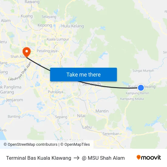 Terminal Bas Kuala Klawang to @ MSU Shah Alam map