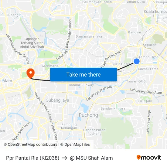 Ppr Pantai Ria (Kl2038) to @ MSU Shah Alam map
