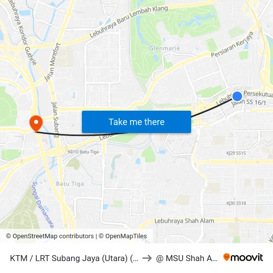 KTM / LRT Subang Jaya (Utara) (Sj63) to @ MSU Shah Alam map