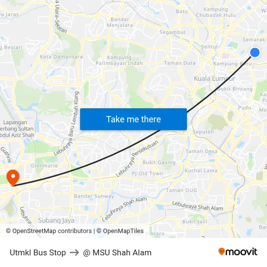 Utmkl Bus Stop to @ MSU Shah Alam map