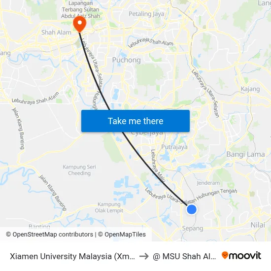 Xiamen University Malaysia (Xmum) to @ MSU Shah Alam map