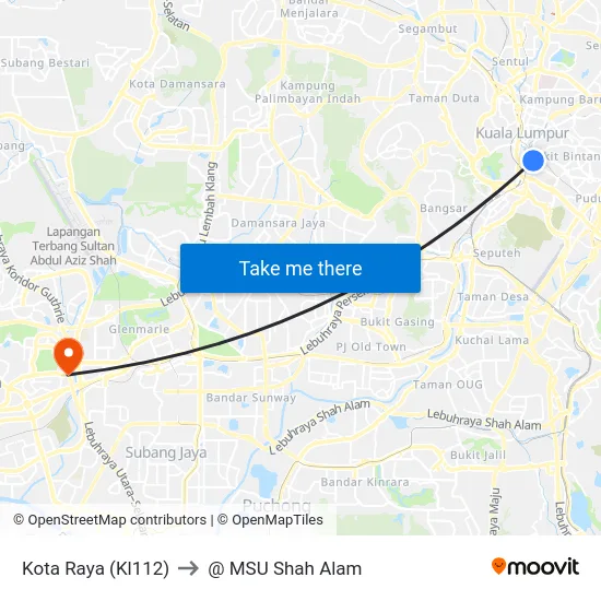 Kota Raya (Kl112) to @ MSU Shah Alam map
