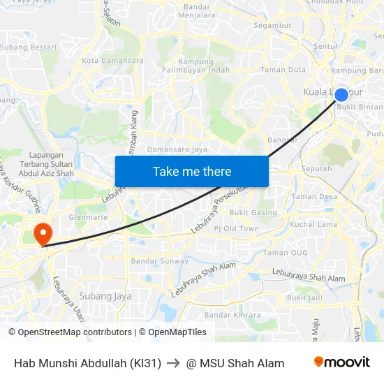 Hab Munshi Abdullah (Kl31) to @ MSU Shah Alam map