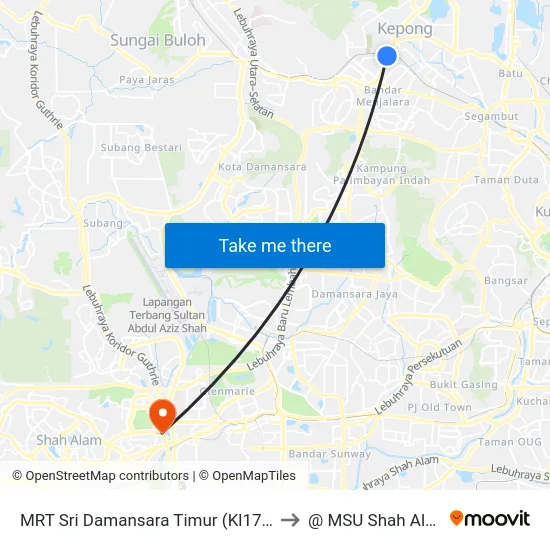 MRT Sri Damansara Timur (Kl1758) to @ MSU Shah Alam map