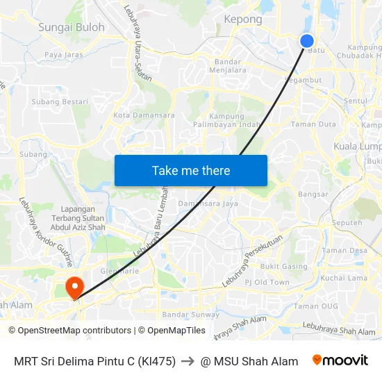 MRT Sri Delima Pintu C (Kl475) to @ MSU Shah Alam map