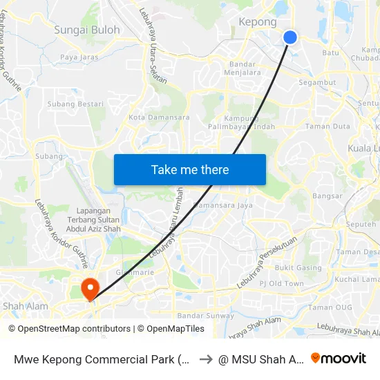 Mwe Kepong Commercial Park (Kl482) to @ MSU Shah Alam map