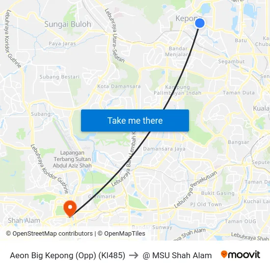 Aeon Big Kepong (Opp) (Kl485) to @ MSU Shah Alam map