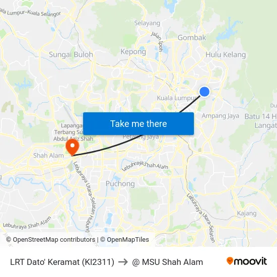 LRT Dato' Keramat (Kl2311) to @ MSU Shah Alam map