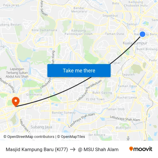 Masjid Kampung Baru (Kl77) to @ MSU Shah Alam map
