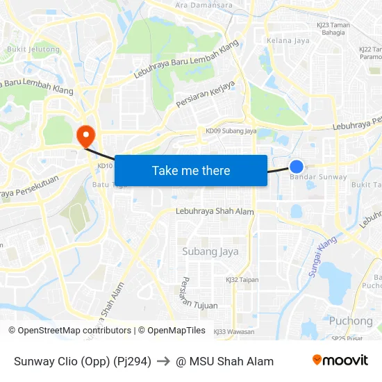 Sunway Clio (Opp) (Pj294) to @ MSU Shah Alam map