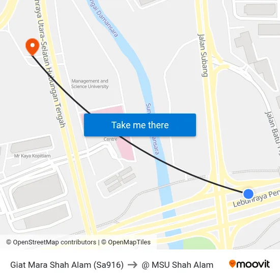 Giat Mara Shah Alam (Sa916) to @ MSU Shah Alam map