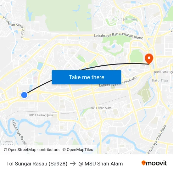 Tol Sungai Rasau (Sa928) to @ MSU Shah Alam map