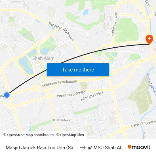 Masjid Jamek Raja Tun Uda (Sa919) to @ MSU Shah Alam map