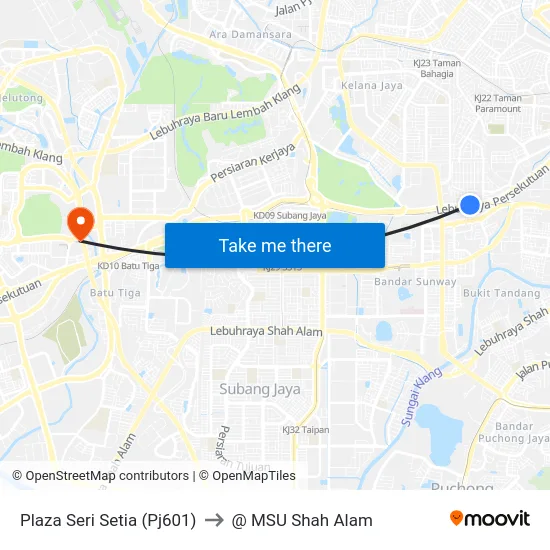 Plaza Seri Setia (Pj601) to @ MSU Shah Alam map