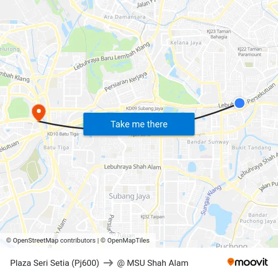 Plaza Seri Setia (Pj600) to @ MSU Shah Alam map