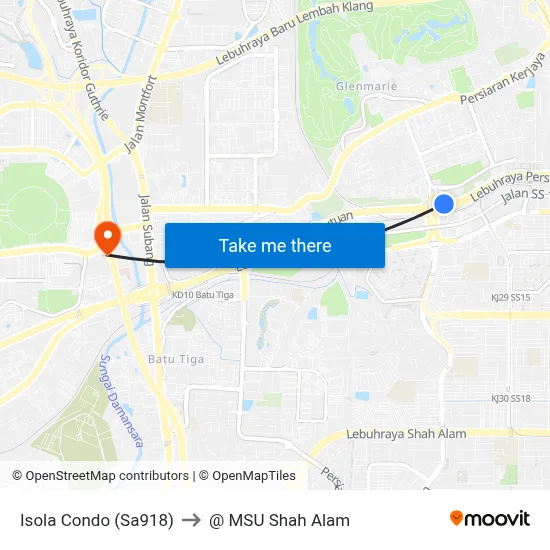 Isola Condo (Sa918) to @ MSU Shah Alam map