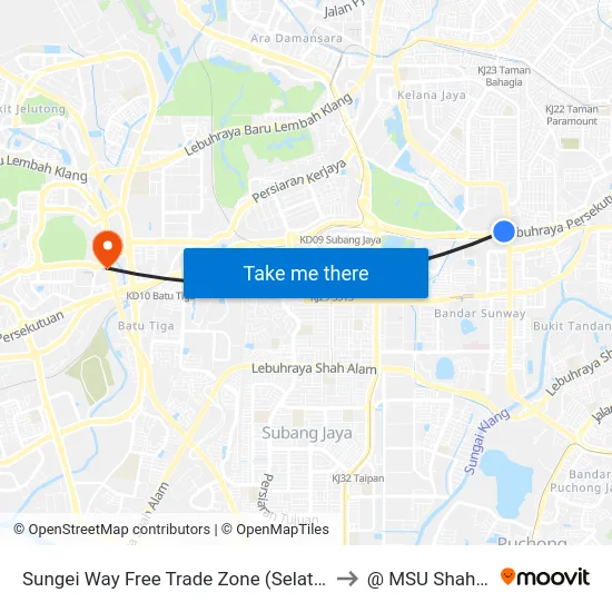 Sungei Way Free Trade Zone (Selatan) (Pj611) to @ MSU Shah Alam map