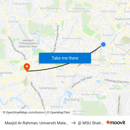 Masjid Ar-Rahman, Universiti Malaya (Kl1102) to @ MSU Shah Alam map