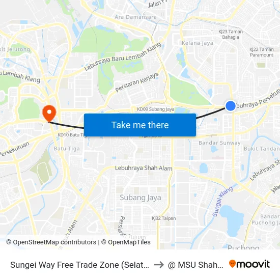 Sungei Way Free Trade Zone (Selatan) (Pj744) to @ MSU Shah Alam map