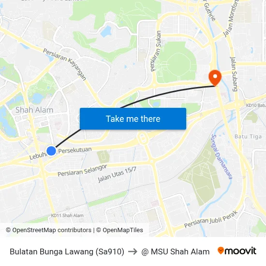 Bulatan Bunga Lawang (Sa910) to @ MSU Shah Alam map
