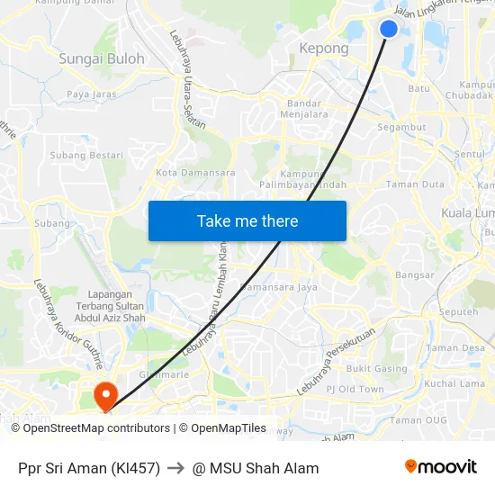 Ppr Sri Aman (Kl457) to @ MSU Shah Alam map
