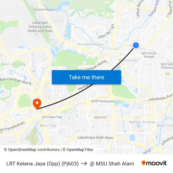 LRT Kelana Jaya (Opp) (Pj603) to @ MSU Shah Alam map