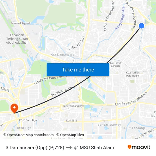 3 Damansara (Opp) (Pj728) to @ MSU Shah Alam map