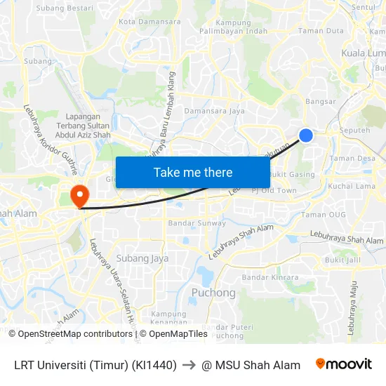 LRT Universiti (Timur) (Kl1440) to @ MSU Shah Alam map