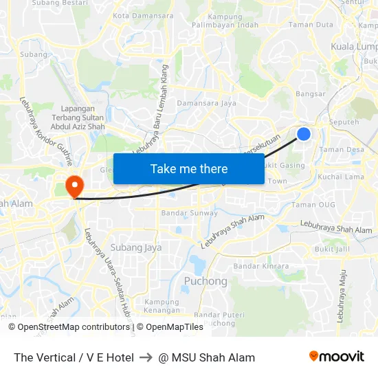 The Vertical / V E Hotel to @ MSU Shah Alam map